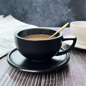 Set de cești de cafea din ceramică cu farfurioare, 280 ml, pentru latte art, mocha, americano, cappuccino