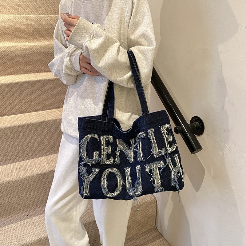 Ženska tote torba od denima, velikog kapaciteta, retro casual stil, za školu i svakodnevne obaveze, crossbody torba preko ramena