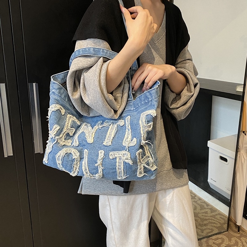 Ženska tote torba od denima, velikog kapaciteta, retro casual stil, za školu i svakodnevne obaveze, crossbody torba preko ramena