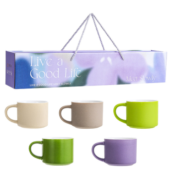 Set de căni de cafea din ceramică, stil minimalist modern, culoare solidă, logo personalizabil, cutie cadou
