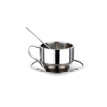 Set de trei căni din oțel inoxidabil 304 cu pereți îngroșați, stil european, capacitate mare pentru cafea și ceai