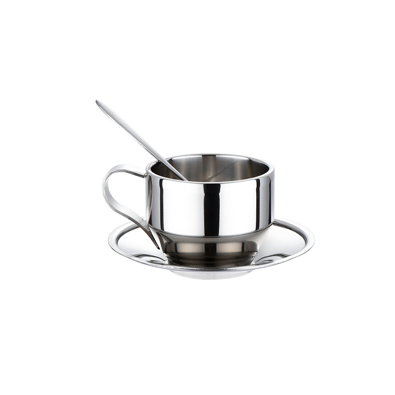 Set de trei căni din oțel inoxidabil 304 cu pereți îngroșați, stil european, capacitate mare pentru cafea și ceai