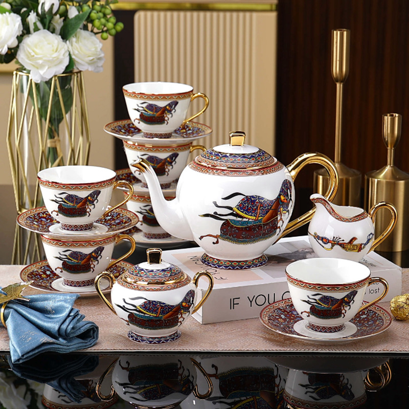 Ingrid porțelan european cu os pentru ceai de după-amiază, set luxos de cești de cafea, set complet