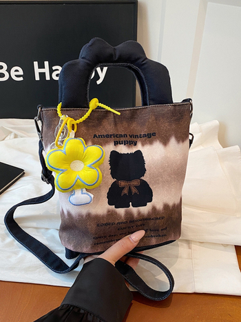 Ženska torba s dizajnom niše ilustracije, 2026 – kompaktna dnevna tote torba s crossbody remenom, platnena torba u obliku kante
