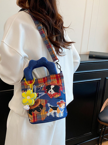 Ženska torba s dizajnom niše ilustracije, 2026 – kompaktna dnevna tote torba s crossbody remenom, platnena torba u obliku kante