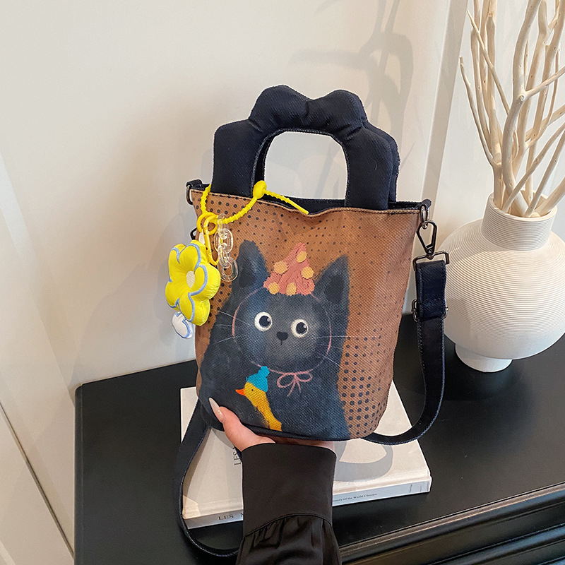 Ženska torba s dizajnom niše ilustracije, 2026 – kompaktna dnevna tote torba s crossbody remenom, platnena torba u obliku kante