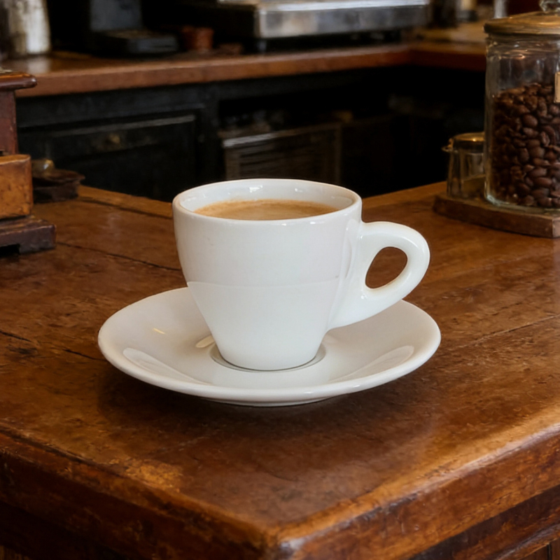 Set de espresso cu ceașcă și farfurie, 80 ml, ceramică europeană, extracție mini, cu siglă