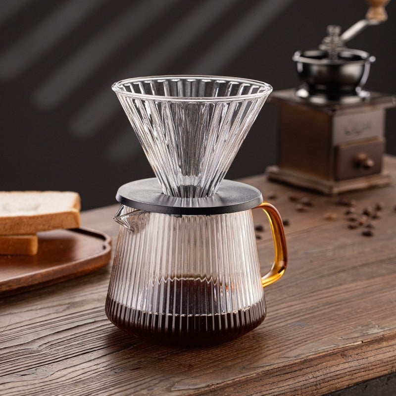 Set filtre cafea pentru acasă, din sticlă borosilikată, conic, cu model în dungi, rezistent la căldură