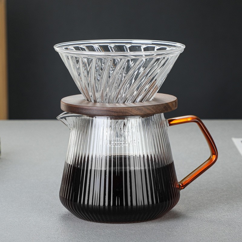 Set filtre cafea pentru acasă, din sticlă borosilikată, conic, cu model în dungi, rezistent la căldură