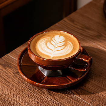 Set cești și farfurioare pentru cafea Junyao, artă cappuccino latte, stil retro, pentru birou, cafenea și uz casnic, uz personal, farfurii fără capac