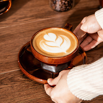 Set cești și farfurioare pentru cafea Junyao, artă cappuccino latte, stil retro, pentru birou, cafenea și uz casnic, uz personal, farfurii fără capac
