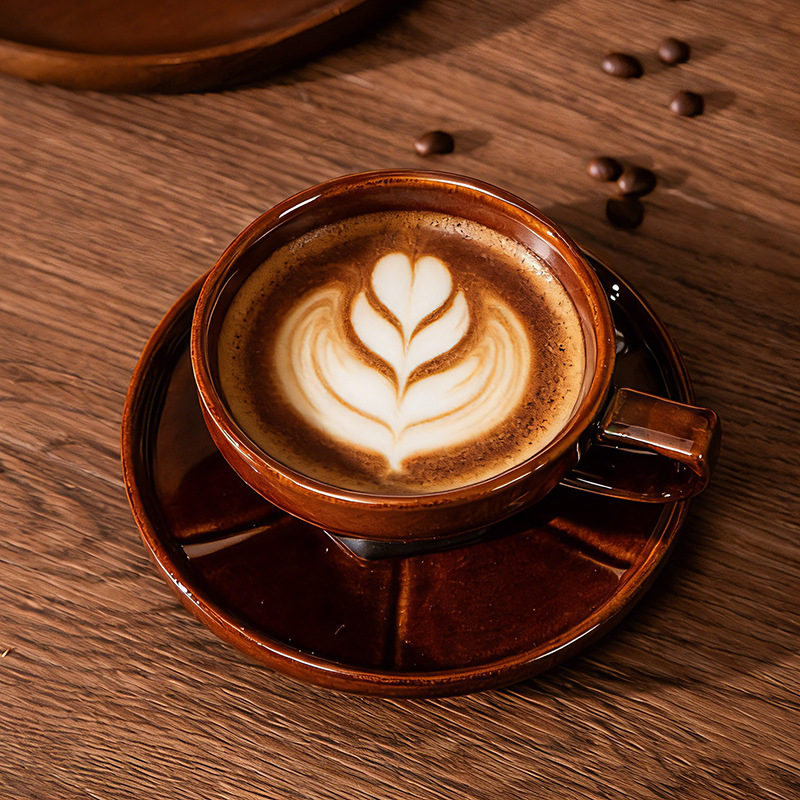 Set cești și farfurioare pentru cafea Junyao, artă cappuccino latte, stil retro, pentru birou, cafenea și uz casnic, uz personal, farfurii fără capac