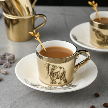 Set de cești de cafea cu finisaj oglindit, stil european, ceramice cu farfurioare