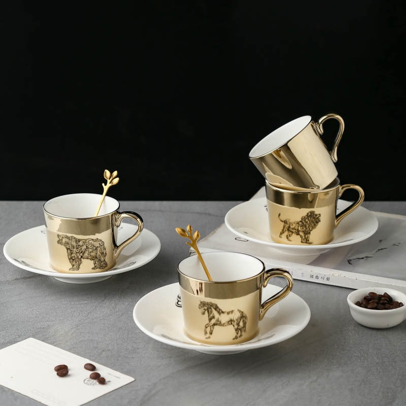 Set de cești de cafea cu finisaj oglindit, stil european, ceramice cu farfurioare