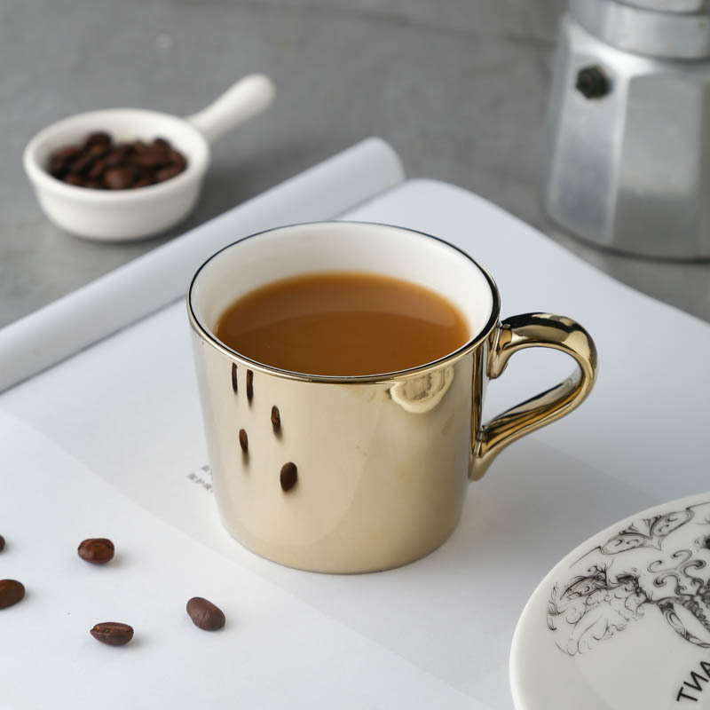 Set de cești de cafea cu finisaj oglindit, stil european, ceramice cu farfurioare