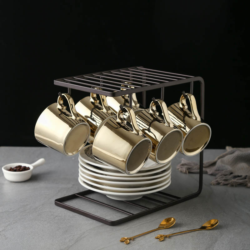 Set de cești de cafea cu finisaj oglindit, stil european, ceramice cu farfurioare