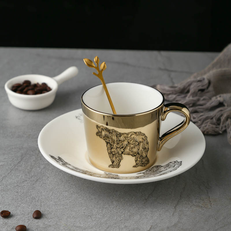 Set de cești de cafea cu finisaj oglindit, stil european, ceramice cu farfurioare