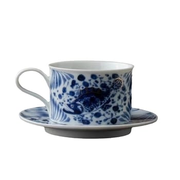 Cană de cafea albastră cu model floral, ceramică fină, set retro de cești și farfurioare, personalizabil