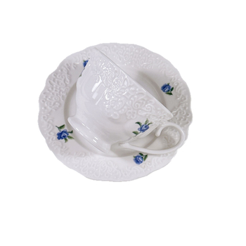 Set nou de cești ceramice pentru cafea și ceai cu relief fin, stil franțuzesc de curte, cu farfurioare, pentru ceai și prăjituri