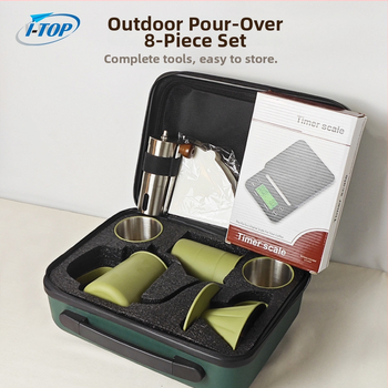 Set cafea pentru infuzie manuală – Verde, kit de camping portabil cu râșniță, ceașcă, ibric, filtre de hârtie, filtru și ceainic manual