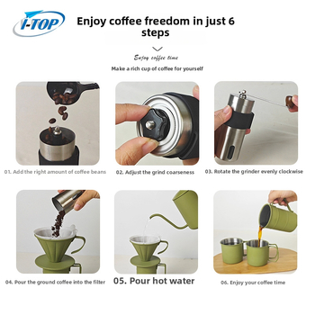 Set cafea pentru infuzie manuală – Verde, kit de camping portabil cu râșniță, ceașcă, ibric, filtre de hârtie, filtru și ceainic manual