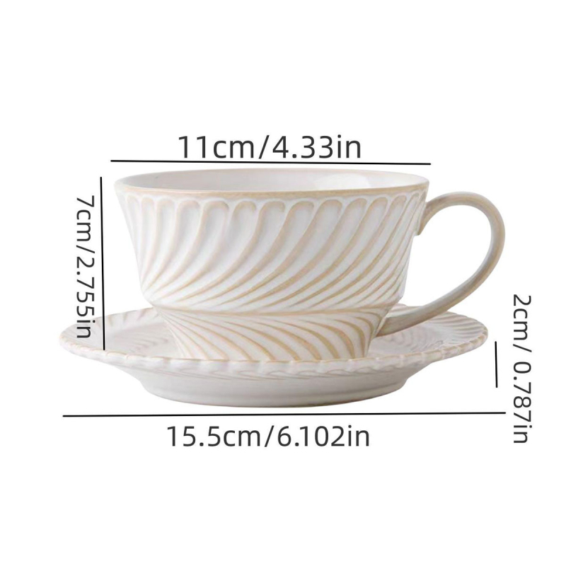 Set franțuzesc vintage pentru cafea cu farfurioare, cană ceramică pentru latte, în formă de spic de grâu