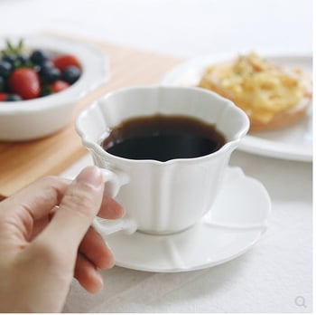 Set de cești de cafea și farfuriu ceramic, alb pur Bone China, stil european pentru ceai de după-amiază, cu opțiune imprimare logo