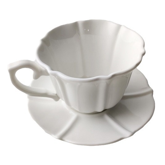 Set de cești de cafea și farfuriu ceramic, alb pur Bone China, stil european pentru ceai de după-amiază, cu opțiune imprimare logo