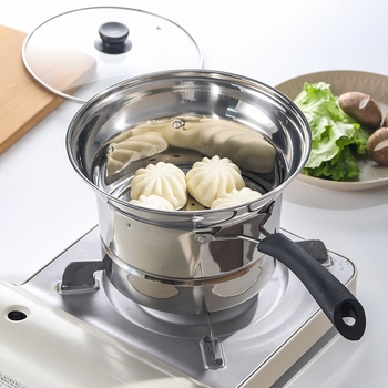 Oală multifuncțională din oțel inoxidabil pentru paste, abur, prăjire și fierbere, capac din sticlă temperată