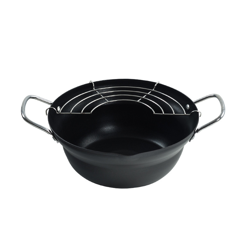 Oală adâncă din oțel inoxidabil, cu strat antiaderent, pentru tempura, stil japonez, cu filtru, multifuncțională