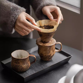 Set ceramic pour-over pentru cafea, realizat manual, cu filtre și căni de filtru, pentru uz casnic, în stil wabi-sabi