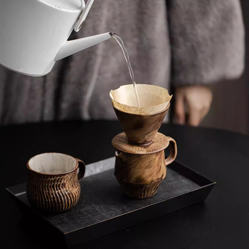 Set ceramic pour-over pentru cafea, realizat manual, cu filtre și căni de filtru, pentru uz casnic, în stil wabi-sabi