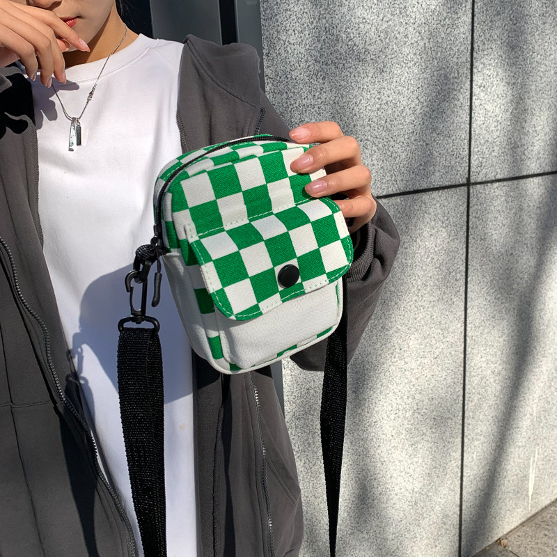 Torba preko ramena u korejskom stilu s kariranim kontrastnim bojama, za muškarce i žene, sportska svakodnevna torba s pretincem za telefon