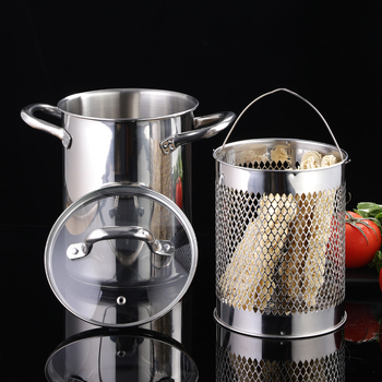 Oală multifuncțională din oțel inoxidabil 304 pentru prăjit, fierbere și paste — prăjit în profunzime, supă, spaghete și sparanghel, adâncime 21 cm