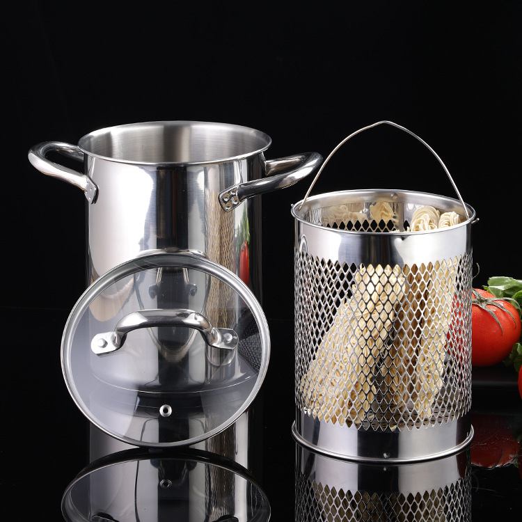 Oală multifuncțională din oțel inoxidabil 304 pentru prăjit, fierbere și paste — prăjit în profunzime, supă, spaghete și sparanghel, adâncime 21 cm