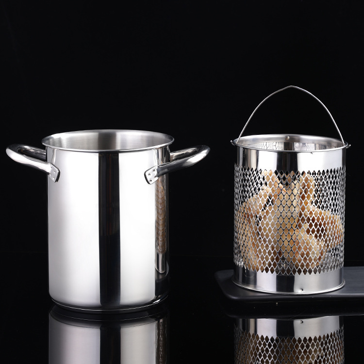 Oală multifuncțională din oțel inoxidabil 304 pentru prăjit, fierbere și paste — prăjit în profunzime, supă, spaghete și sparanghel, adâncime 21 cm