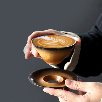 Set cafea cu ceașcă și farfurioară în stil japonez, ceramică din piatră, formă conică cu design nordic, artă vintage