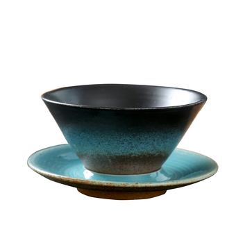 Set cafea cu ceașcă și farfurioară în stil japonez, ceramică din piatră, formă conică cu design nordic, artă vintage