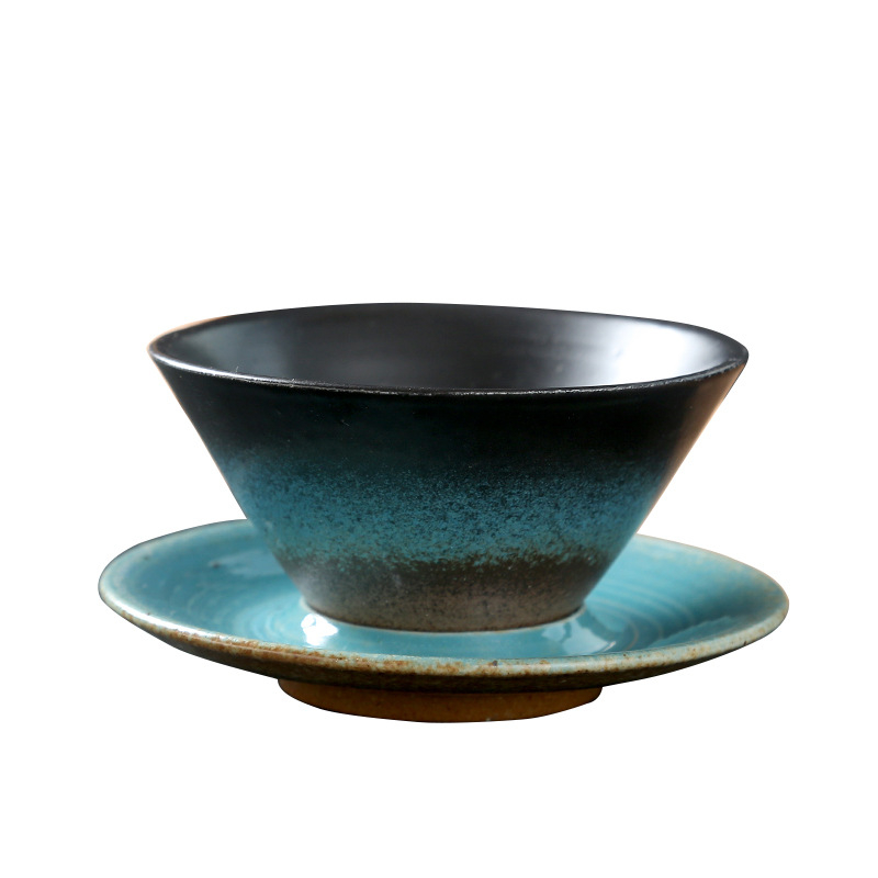 Set cafea cu ceașcă și farfurioară în stil japonez, ceramică din piatră, formă conică cu design nordic, artă vintage