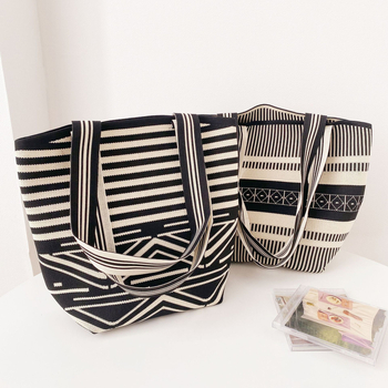 Ženska pletena torba preko ramena s geometrijskim uzorkom Pop Art, višenamjenska tote torba velike kapacitete, moderan modni dodatak