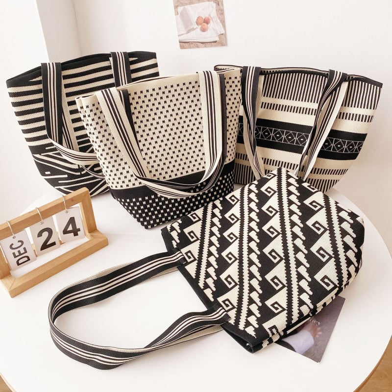 Ženska pletena torba preko ramena s geometrijskim uzorkom Pop Art, višenamjenska tote torba velike kapacitete, moderan modni dodatak