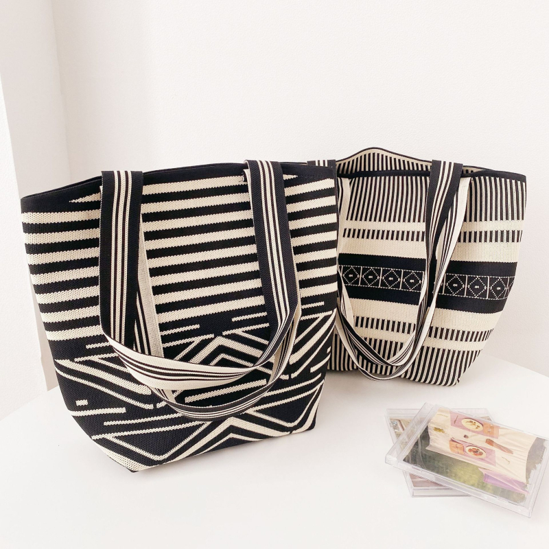 Ženska pletena torba preko ramena s geometrijskim uzorkom Pop Art, višenamjenska tote torba velike kapacitete, moderan modni dodatak