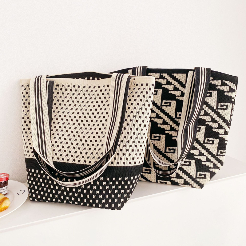 Ženska pletena torba preko ramena s geometrijskim uzorkom Pop Art, višenamjenska tote torba velike kapacitete, moderan modni dodatak