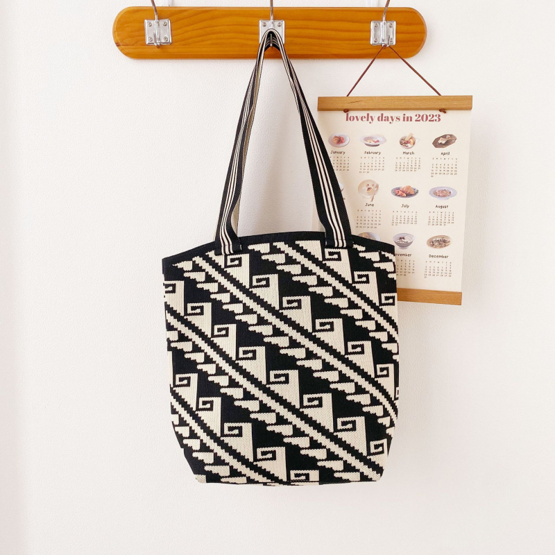 Ženska pletena torba preko ramena s geometrijskim uzorkom Pop Art, višenamjenska tote torba velike kapacitete, moderan modni dodatak