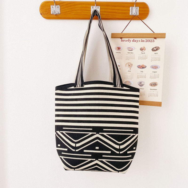 Ženska pletena torba preko ramena s geometrijskim uzorkom Pop Art, višenamjenska tote torba velike kapacitete, moderan modni dodatak