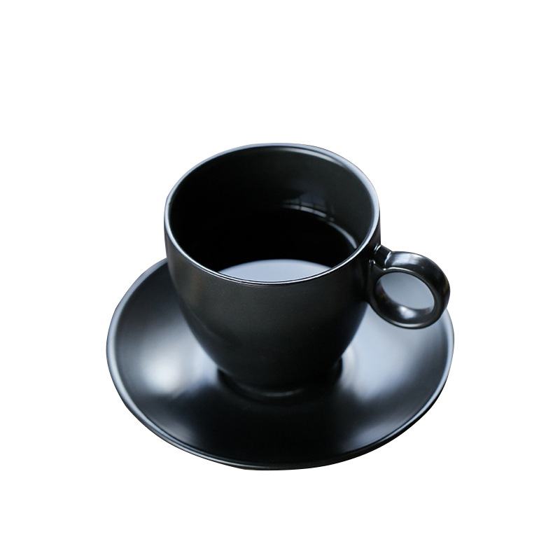 Su's Ceramica – Set cafea cu ceașcă și farfurioară, ceramică neagră glazurată, stil european retro, minimalist nordic, pentru uz casnic