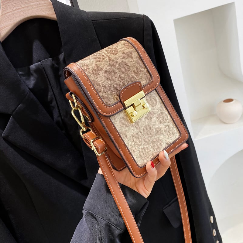 PU ženska torba za telefon — mala kvadratna crossbody torba, ulični stil, korejsko nadahnuće, geometrijski uzorak u bojama blokova