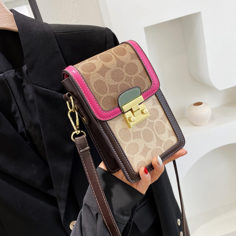 PU ženska torba za telefon — mala kvadratna crossbody torba, ulični stil, korejsko nadahnuće, geometrijski uzorak u bojama blokova