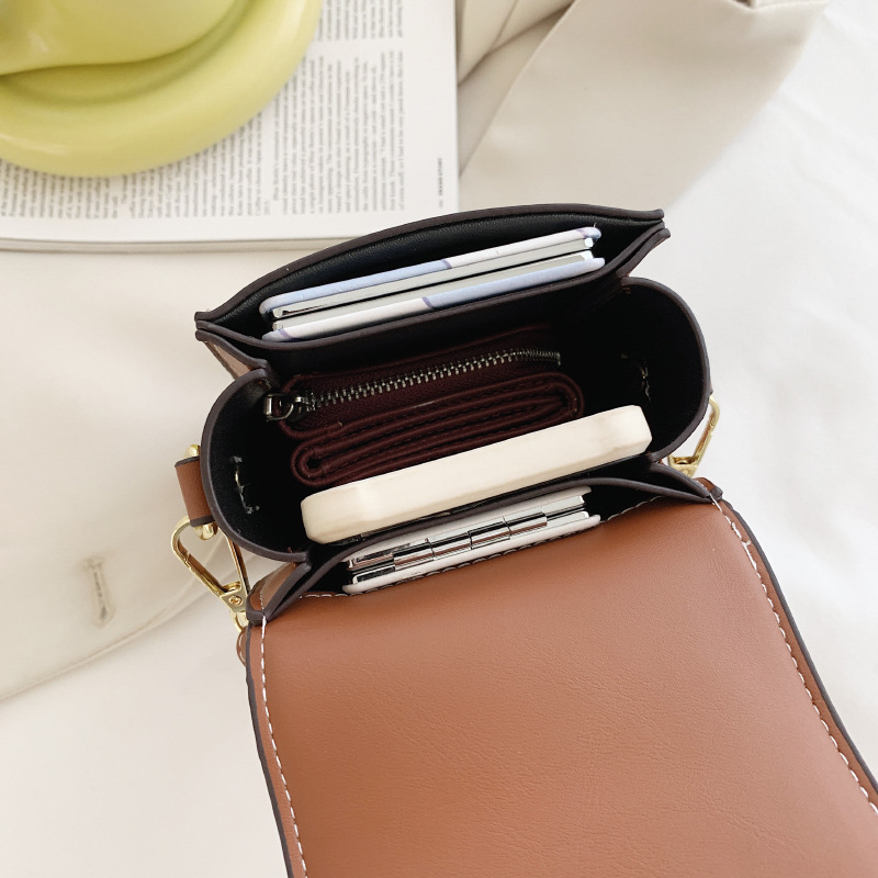 PU ženska torba za telefon — mala kvadratna crossbody torba, ulični stil, korejsko nadahnuće, geometrijski uzorak u bojama blokova