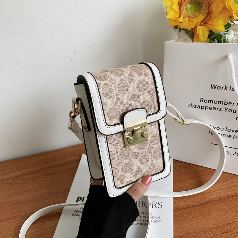 PU ženska torba za telefon — mala kvadratna crossbody torba, ulični stil, korejsko nadahnuće, geometrijski uzorak u bojama blokova